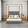 thumbnail image 1 of Queen Size Canopy Bed with Upholstery Headboard, 4-Poster Canopy Bed with Metal Frame, Modern Queen Bed Frame with Slats Support, No Box Spring Needed, 1 of 9