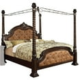 thumbnail image 1 of Benjara Queen Size Canopy Bed with Spiral Canopies, Brown, 1 of 5