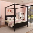 thumbnail image 1 of Queen Size Canopy Platform Bed with Headboard and Footboard,Slat Support Leg - Espresso, 1 of 9