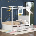 thumbnail image 1 of Queen Size Canopy Platform Bed with Twin Size Trundle and Three Storage Drawers,White, 1 of 6
