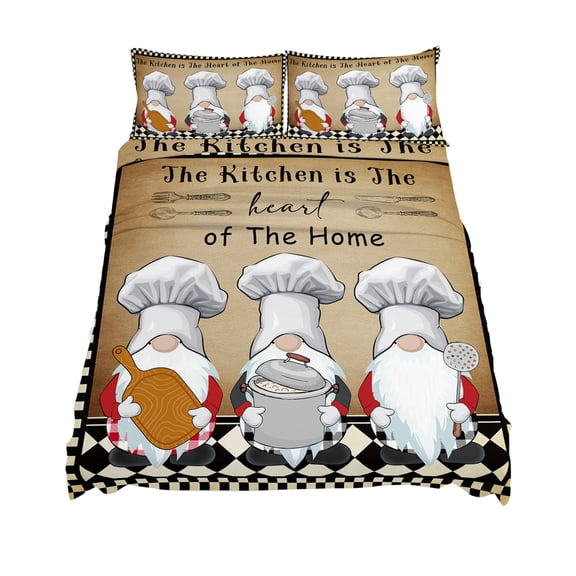 Queen Size The Chef Sheet Sets Gnome Kitchen Retro Black Buffalo Plaid Soft Breathable Microfiber Bed Sheets Deep Pockets 4 Piece Bed Sheets Set, 1 Fitted Sheet, 1 Flat Sheet & 2 Pillowcases