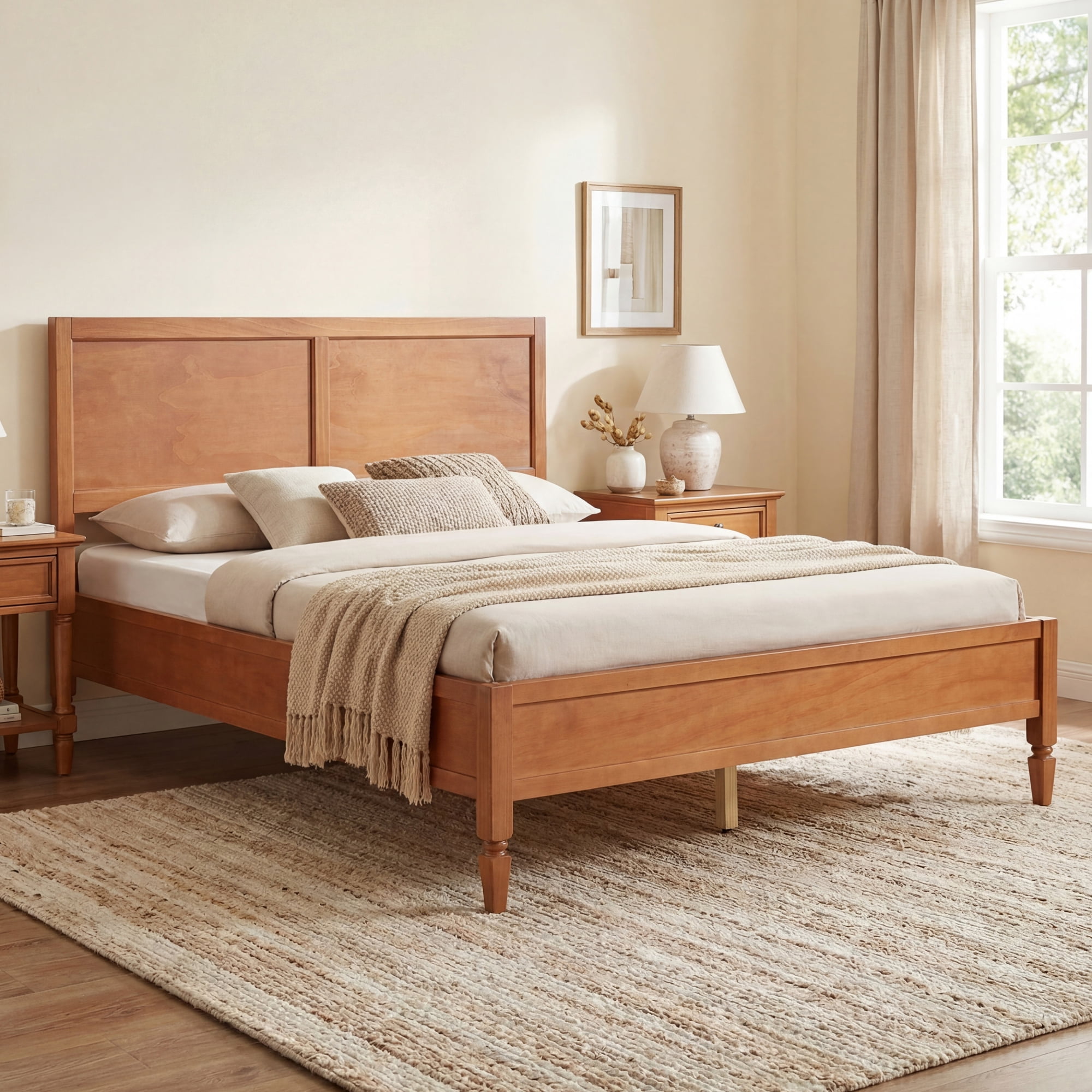 Queen Size Classic Wood Platform Bed Frame, No Box Spring Needed, Easy Assembly
