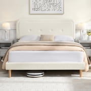 Queen Size Cloud Bed Frame with Adjustable Upholstered Headboard, Modern Soft Full Platform Bed with Boucle Fabric,No Box Spring Needed, Beige