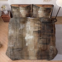 Queen Size Comforter Set with 2 Pillowcases, Brown Grey Painting 3 Pcs Bedding for Kids and Adults, Beige Contemporary Soft Comforter Set for Bedroom Bed Decor