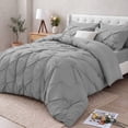 thumbnail image 1 of Queen Size Comforter Set, 7 Pieces Pintuck Down Alternative Bedding Set for All Season, Bed in a Bag with Comforter, Fitted Sheet, Flat Sheet, Pillowcases & Pillow Shams, Light Grey, 1 of 8