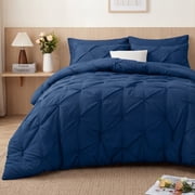 Queen Size Comforter Set, 7 Pieces Pintuck Down Alternative Bedding Set for All Season, Bed in a Bag with Comforter, Fitted Sheet, Flat Sheet, Pillowcases & Pil