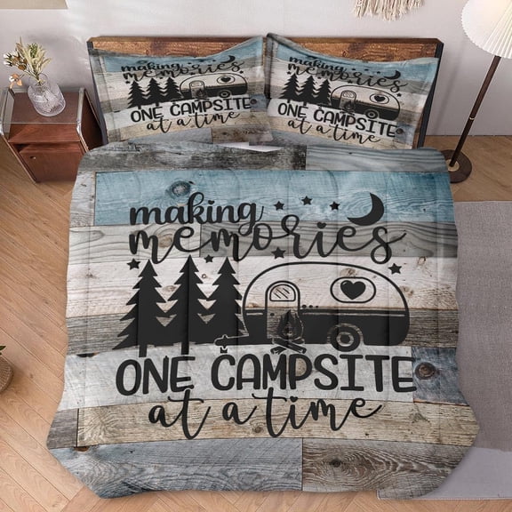 Queen Size Comforter Set with 2 Pillowcases, Inspirational Vintage Winter Retro Camp Soft 3 Pcs Bedding Set for Kids and Adults Bedroom Bed Decor