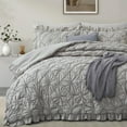 thumbnail image 1 of Size Comforter Sets,Grey Bedding Comforter Set, 3 count Pinch Pleat Bedding Sets with Comforter and Pillowcases Soft Farmhouse Shabby Chic Comforter for  Season, 1 of 6