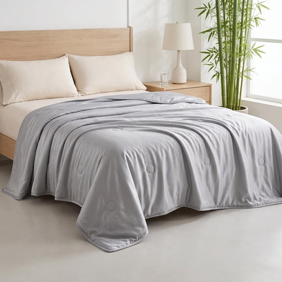 Queen Size Cooling Comforter, Rayon Made from Bamboo Cool Touch Summer Comforter, Lightweight Breathable Silky Soft Quilt for Hot Sleepers, Machine Washable Bed Blanket