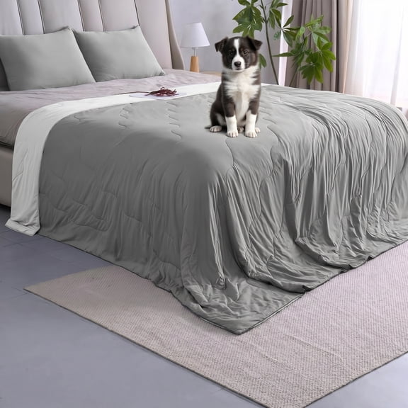 Queen Size Cooling Comforter for Summer, Lightweight Summer Blanket for Hot Sleeper, Reversible Breathable Cooling Quilt, Gray, 90*90 in