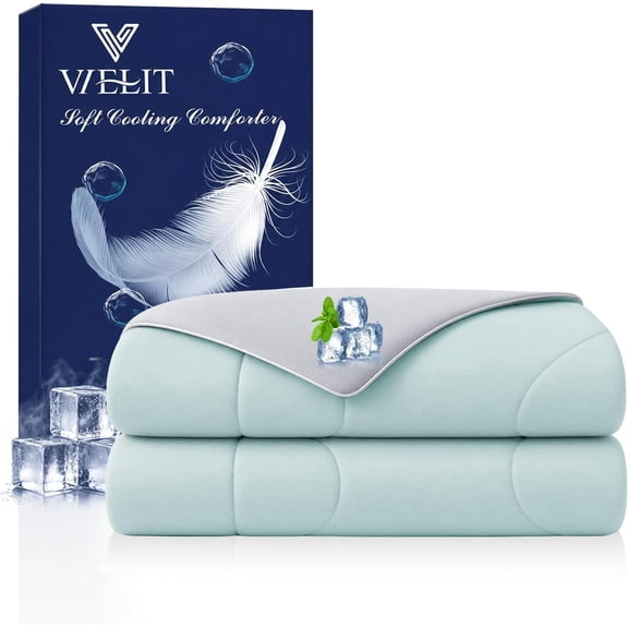 Queen Size Cooling Comforter with Q-Max>0.425 Technology Breathable Dual-Sided Lightweight Summer Blanket Sage Green