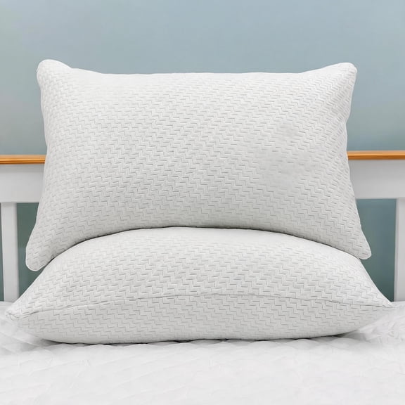 Queen Size Cooling Shredded Memory Foam Pillows (2 Pack) with Removable Rayon from Bamboo Cover