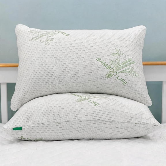 Queen Size Cooling Shredded Memory Foam Pillows Set of 2 with Removable Rayon from Bamboo Cover