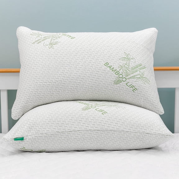 Queen Size Cooling Shredded Memory Foam Pillows with Removable Rayon from Bamboo Cover (2 Pack)