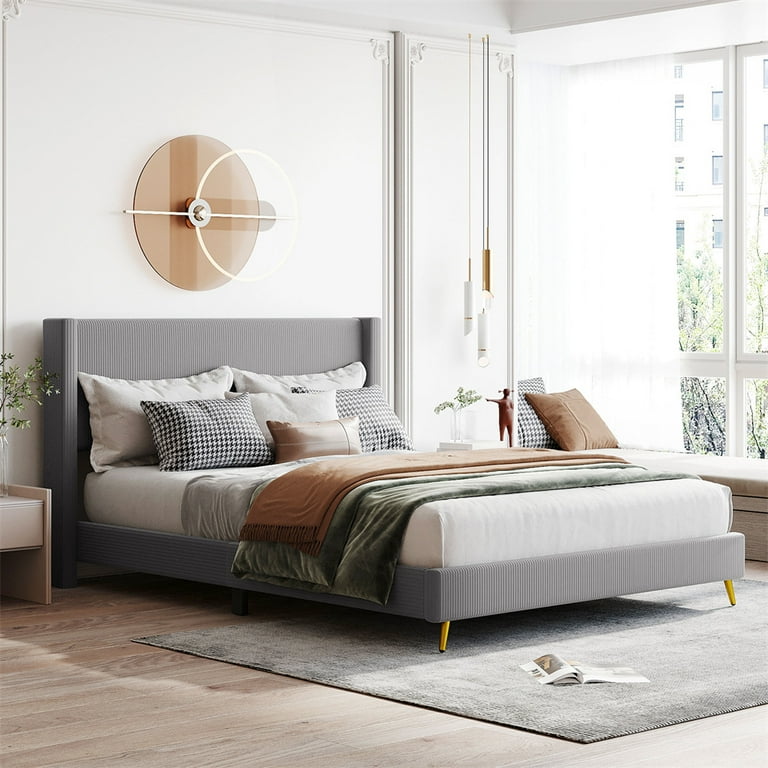 Queen platform bed 2024 with tufted headboard