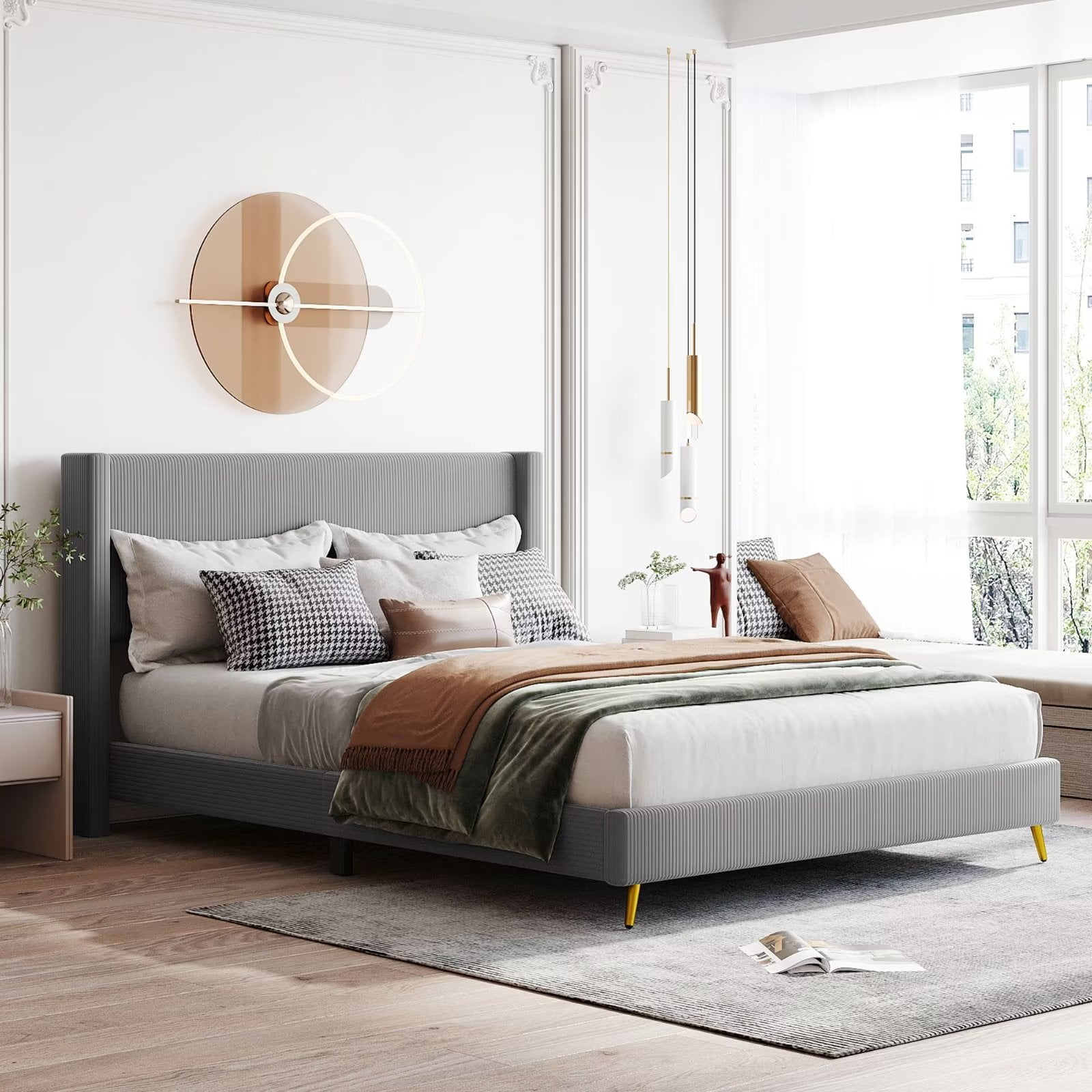 Wingback upholstered 2024 bed queen