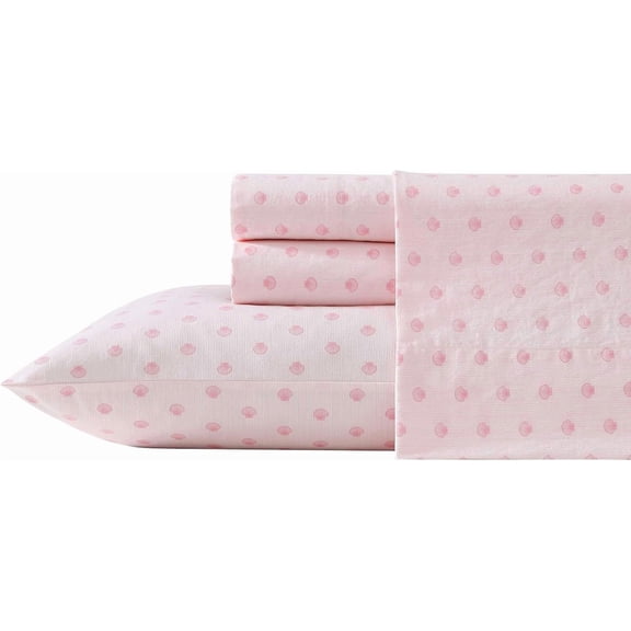 Queen Size Cotton Percale Sheet Set with Pillowcases Deep Pocket Scallop Dollop Pink