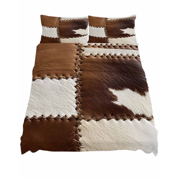 Queen Size Cow Cowhide Sheet Sets Abstract Brown Seam Leather Soft Breathable Microfiber Bed Sheets Deep Pockets 4 Piece Bed Sheets Set, 1 Fitted Sheet, 1 Flat Sheet & 2 Pillowcases