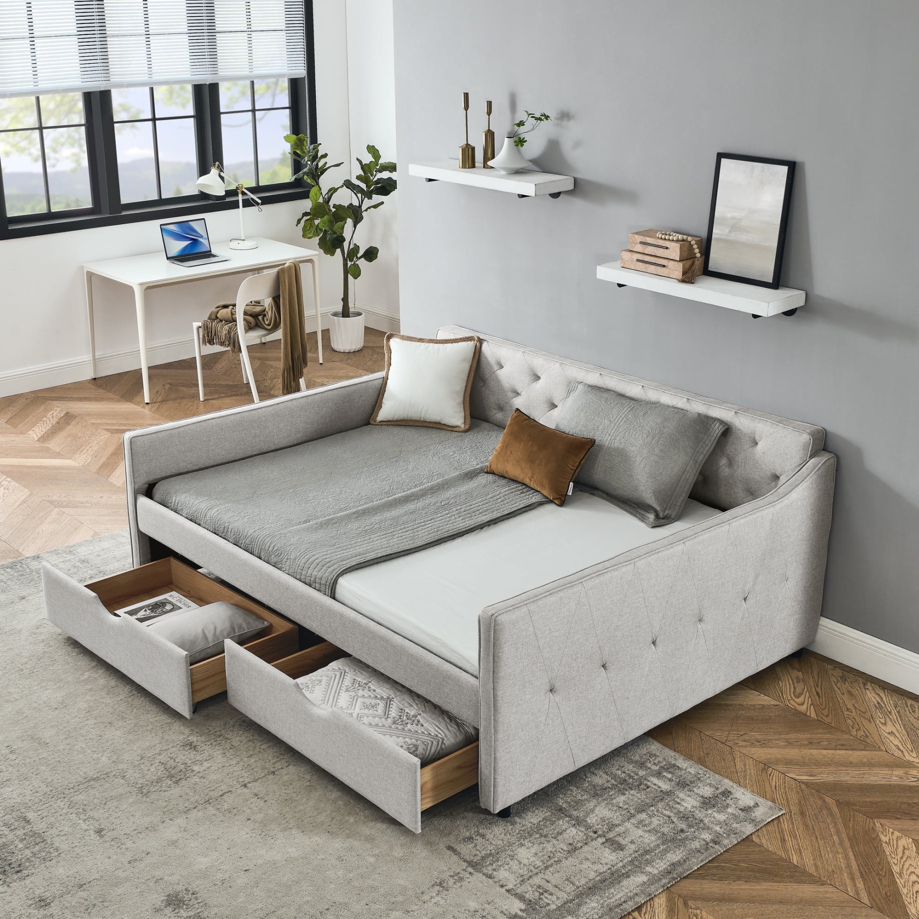 Queen Size Daybed, Modern Multi-Function Storage Sofa Bed Frame with ...