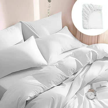Queen Size Disposable Bed Sheets Set, 1 Quilt Cover, 1 Fitted Sheet and 2 Pillowcases Set for Hotel, Travel, Camping, Business Trips, Portable Disposable Sheets Ready to Use Disposable Bedding Set
