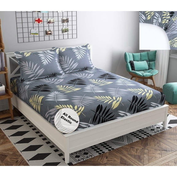 Queen Size Double Bedsheet With 2 Pillow Cover - Size 60 X 78 X 10 Inches, Grey | Cotton Elastic Fitted All Around Bedsheet - Super Soft Premium Brushed Glace Cotton Bedsheet