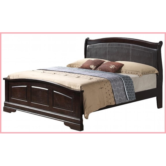 Queen Size Durable Classic Bed Frame with Warm Cappuccino Finish for Master & Guest Rooms
