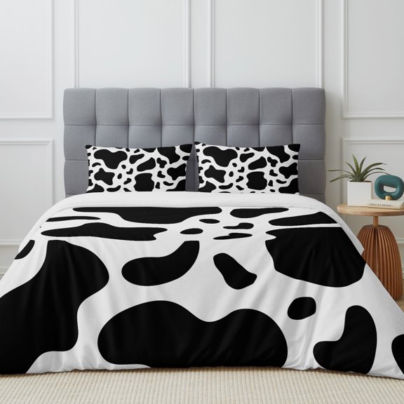 Queen Size Duvet Cover 4 Piece Bedding Set Abstract Dairy Cattle Cow Skin Texture Bed Sheet Sets Soft Microfiber Comforter Cover with Flat Sheet 2 Pillow Shams