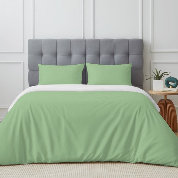 Queen Size Duvet Cover 4 Piece Bedding Set Avocado Green Solid Color Bed Sheet Sets Soft Microfiber Comforter Cover with Flat Sheet 2 Pillow Shams