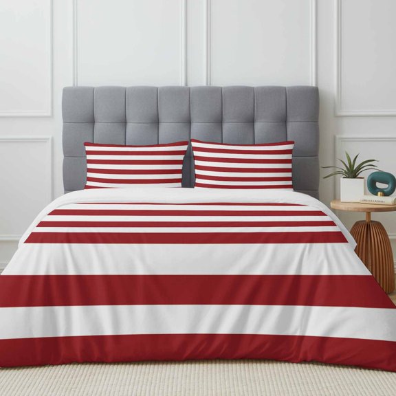Queen Size Duvet Cover 4 Piece Bedding Set Christmas Stripes Bed Sheet Sets Soft Microfiber Comforter Cover with Flat Sheet 2 Pillow Shams
