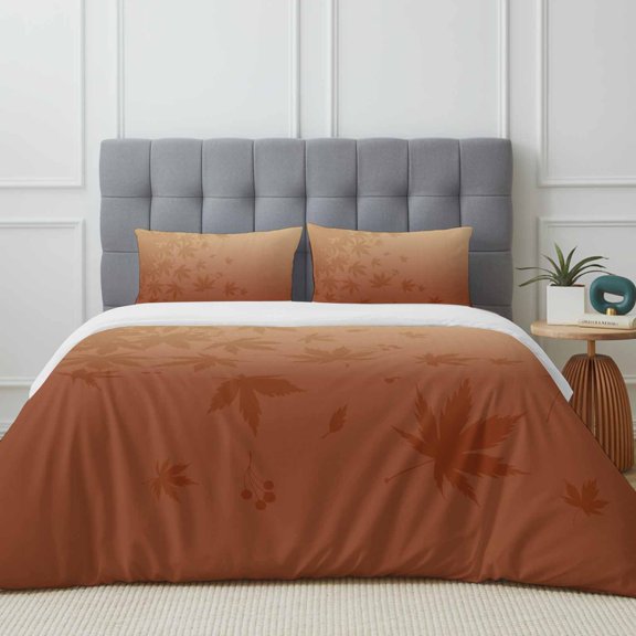 Queen Size Duvet Cover 4 Piece Bedding Set Thanksgiving Maple Leaves Silhouette Bed Sheet Sets Soft Microfiber Comforter Cover with Flat Sheet 2 Pillow Shams