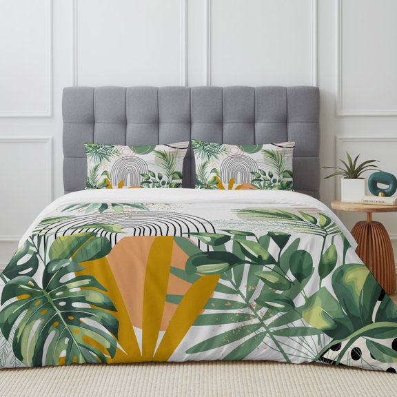 Queen Size Duvet Cover 4 Piece Bedding Set Watercolor Turtle Backwood Bed Sheet Sets Soft Microfiber Comforter Cover with Flat Sheet 2 Pillow Shams