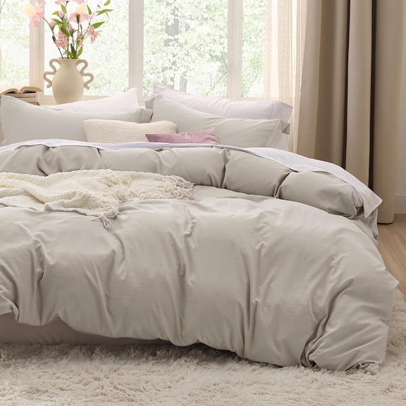 Queen Size Duvet Cover Only, Prewashed Extra Soft All Season Bedding with Zipper Closure, Linen Look Design