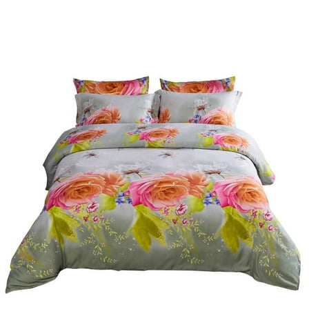Queen Size Duvet Cover Set, 6 Piece Luxury Floral Bedding,  Innocence  Dm723Q
