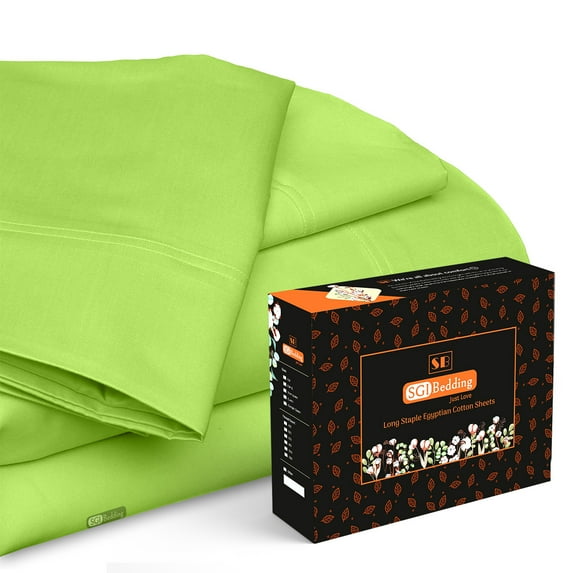 Queen Size Egyptian Cotton Bed Sheets 800 TC Sheet Set Parrot Green Solid Cotton 21" Deep