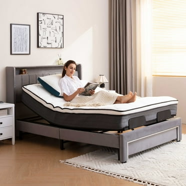 HSUNNS Adjustable Bed Frame, Queen Size Electric Ergonomic Platform Bed Frame with Under-Bed Storage and Mattress Retainer Bar, Independent Head and Foot Incline, Dual Motor