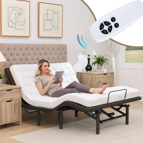 HSUNNS Adjustable Bed Frame, Queen Size Electric Ergonomic Platform Bed Frame with Wired Remote Head and Foot Incline 14" High Foldable Metal, Dual Motor No Box Spring Required, Black