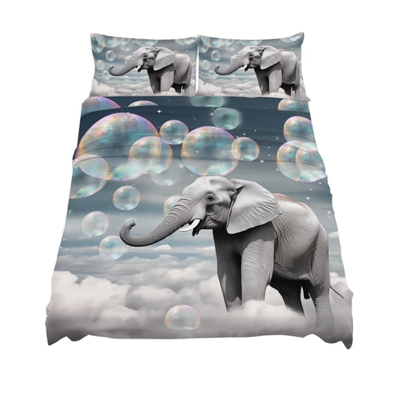 Queen Size Elephants Sheet Sets Fantasy Bubbles Cloud Soft Breathable Microfiber Bed Sheets Deep Pockets 4 Piece Bed Sheets Set, 1 Fitted Sheet, 1 Flat Sheet & 2 Pillowcases