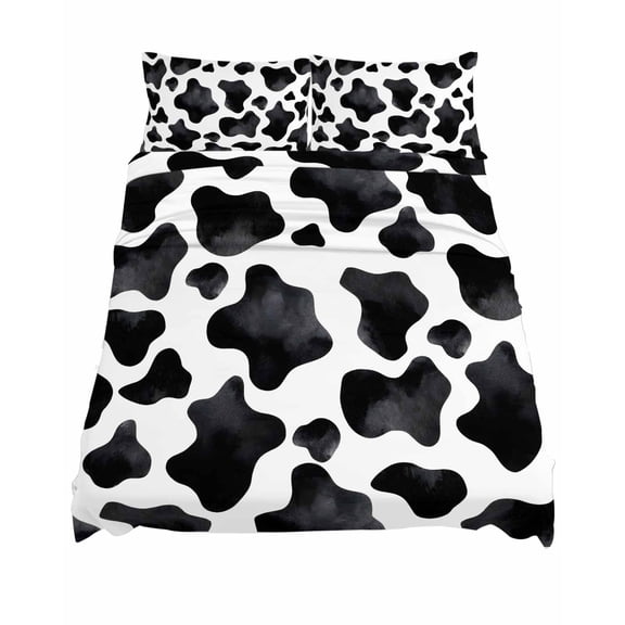 Queen Size Farm Cow Print Sheet Sets Country Black and White Cowhide Animal Patterned Soft Breathable Microfiber Bed Sheets 4 Piece Bed Sheets Set, 1 Fitted Sheet, 1 Flat Sheet & 2 Pillowcases