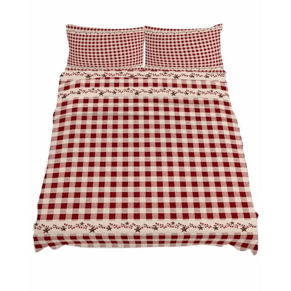 Queen Size Farmhouse Berry Sheet Sets Red Buffalo Plaid American Country Rustic Soft Breathable Microfiber Bed Sheets Deep Pockets 4 Piece Bed Sheets Set, 1 Fitted Sheet, 1 Flat Sheet & 2 Pillowcases
