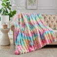thumbnail image 1 of Queen Size Faux Fur Blanket Rainbow - Big Bubble Rabbit Fluff Blanket for Bed, Large Fluffy Fuzzy Cozy Blanket, Thick Furry Plush Shaggy Blankets, 90x90 Inches, 1 of 7