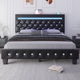 thumbnail image 1 of Queen Size Faux Leather LED Bed Frame with Adjustable Headboard Upholstered Platform Bed with Charging Station Diamond Button Tufted Style, Black, 1 of 9