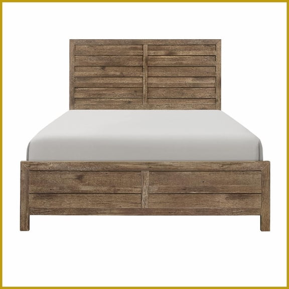 Queen Size Faux Wood Veneer Rusticated Bed Frame Weathered Pine Finish for Bedroom