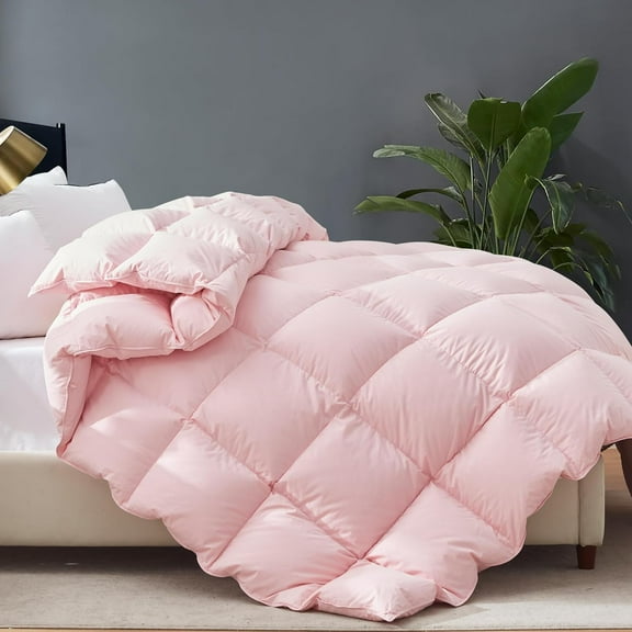 Queen Size Feather Down Fiber Comforter Ultra Fluffy Duvet Insert, All Season Cotton Cover Luxury Hotel Bed Comforter with Corner Tabs，Pink 90x90 Inch