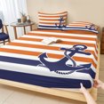 thumbnail image 1 of Queen Size Fitted Sheet Set - Anchor Orange 3 Piece Bedding Sets 16" Deep Pocket Fitted Sheet with 2 Pillowcases, Modern Navy Blue White Striped Nautical Brushed Microfiber Hotel Luxury Bed Sheets, 1 of 9
