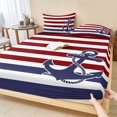 thumbnail image 1 of Queen Size Fitted Sheet Set - Anchor Red 3 Piece Bedding Sets 16" Deep Pocket Fitted Sheet with 2 Pillowcases, Modern Navy Blue White Striped Nautical Brushed Microfiber Hotel Luxury Bed Sheets, 1 of 9