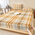 thumbnail image 1 of Queen Size Fitted Sheet Set - Beige Orange Plaid 3 Piece Bedding Sets 16" Deep Pocket Fitted Sheet with 2 Pillowcases, Modern Farmhouse Brown Checkered Brushed Microfiber Hotel Luxury Bed Sheets, 1 of 9