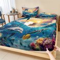 thumbnail image 1 of Queen Size Fitted Sheet Set - Blue Coastal 3 Piece Bedding Sets 16" Deep Pocket Fitted Sheet with 2 Pillowcases, Dolphin Summer Beach Nautical Ocean Brushed Microfiber Hotel Luxury Bed Sheets, 1 of 9