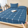 thumbnail image 1 of Queen Size Fitted Sheet Set - Blue Gingham 3 Piece Bedding Sets 16" Deep Pocket Fitted Sheet with 2 Pillowcases, Modern Minimalist Geometric Plaid Brushed Microfiber Hotel Luxury Bed Sheets, 1 of 9