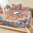 thumbnail image 1 of Queen Size Fitted Sheet Set - Blue Pink 3 Piece Bedding Sets 16" Deep Pocket Fitted Sheet with 2 Pillowcases, Boho Middle Century Geometric Abstract Brushed Microfiber Hotel Luxury Bed Sheets, 1 of 9