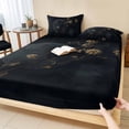 thumbnail image 1 of Queen Size Fitted Sheet Set - Dried Floral 3 Piece Bedding Sets 16" Deep Pocket Fitted Sheet with 2 Pillowcases, Black Abstract Full Moon Vintage Rustic Flower Brushed Microfiber Hotel Bed Sheets, 1 of 9
